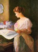 Ellen Day Hale Morning News. Private collection oil painting
